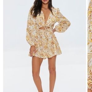 New Paisley Print Cut Out Romper Shorts Sexy Yellow White Boho
